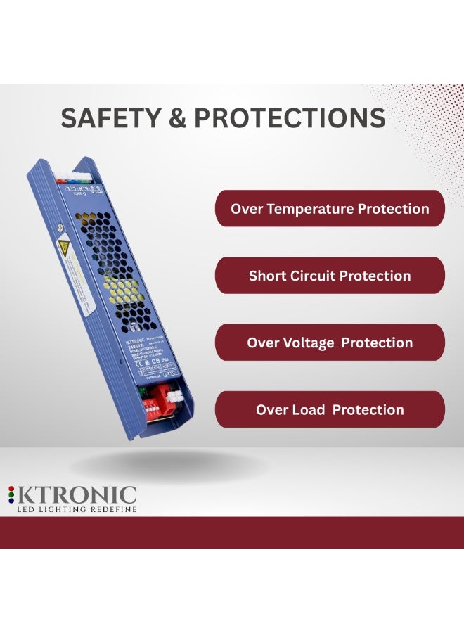 KTRONIC 60W - 24V LED Driver – Ultra Slim LED Driver, 110-277VAC to 24V DC 2.5A Converter with 4-Stage Voltage Adjustment, Silent Performance Transformer for LED Strips, 3D - Image 3